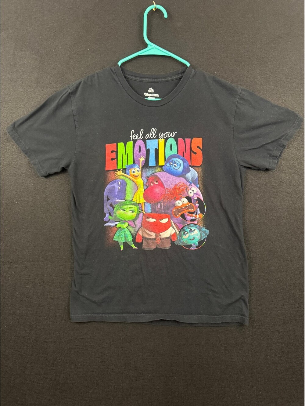 Disney Pixar Inside Out Emotions Graphic T-Shirt Adult Medium Black Cotton